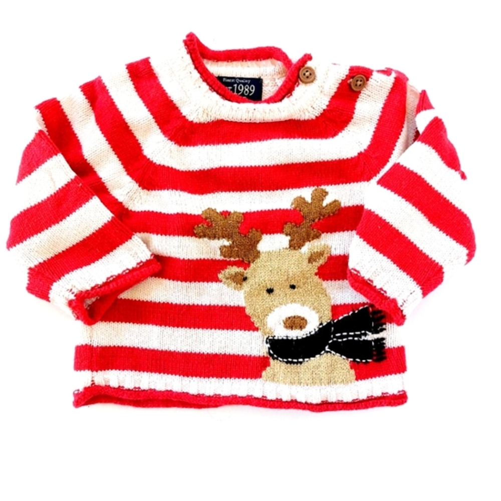 Reindeer Stripe Christmas Sweater 3-6‎ months holiday red & white winter